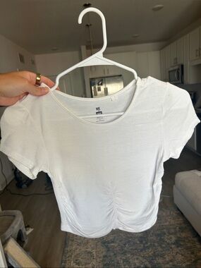 ME Makeover Essentials White Short Sleeve Ruched Tee